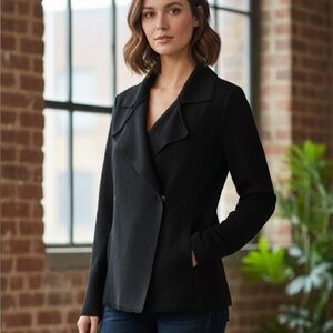 EILEEN Fisher Crochet Back Collared Sweater Jacket